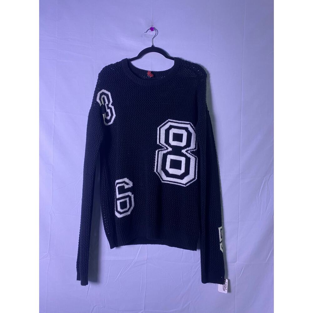 Yoki #8,3,5,7,6 Print Black Knit Sweater Crewneck Pullover Men's Size 2XL